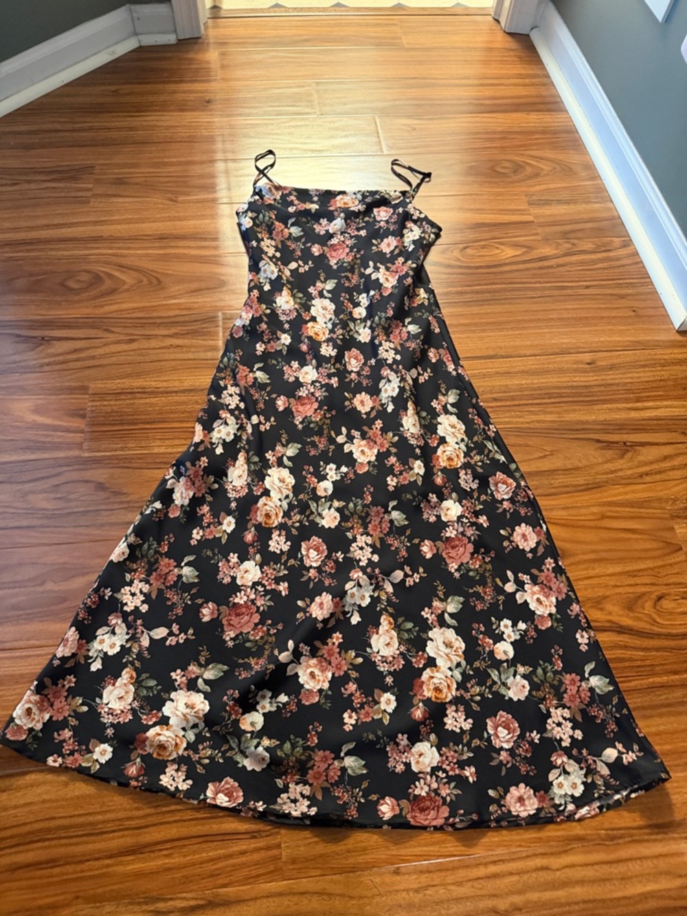 Floral Slip Dress in Black and Rose